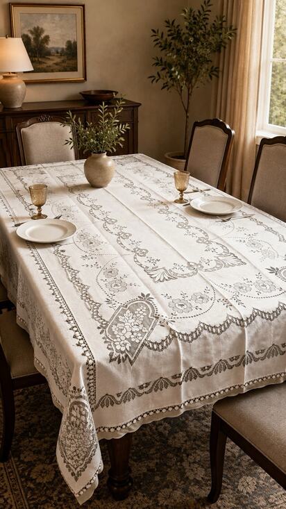 madeira Other - VTG 1973 NWT Madeira Embroidered 68 X 106 Brown Floral Tablecloth & 11 Napkins